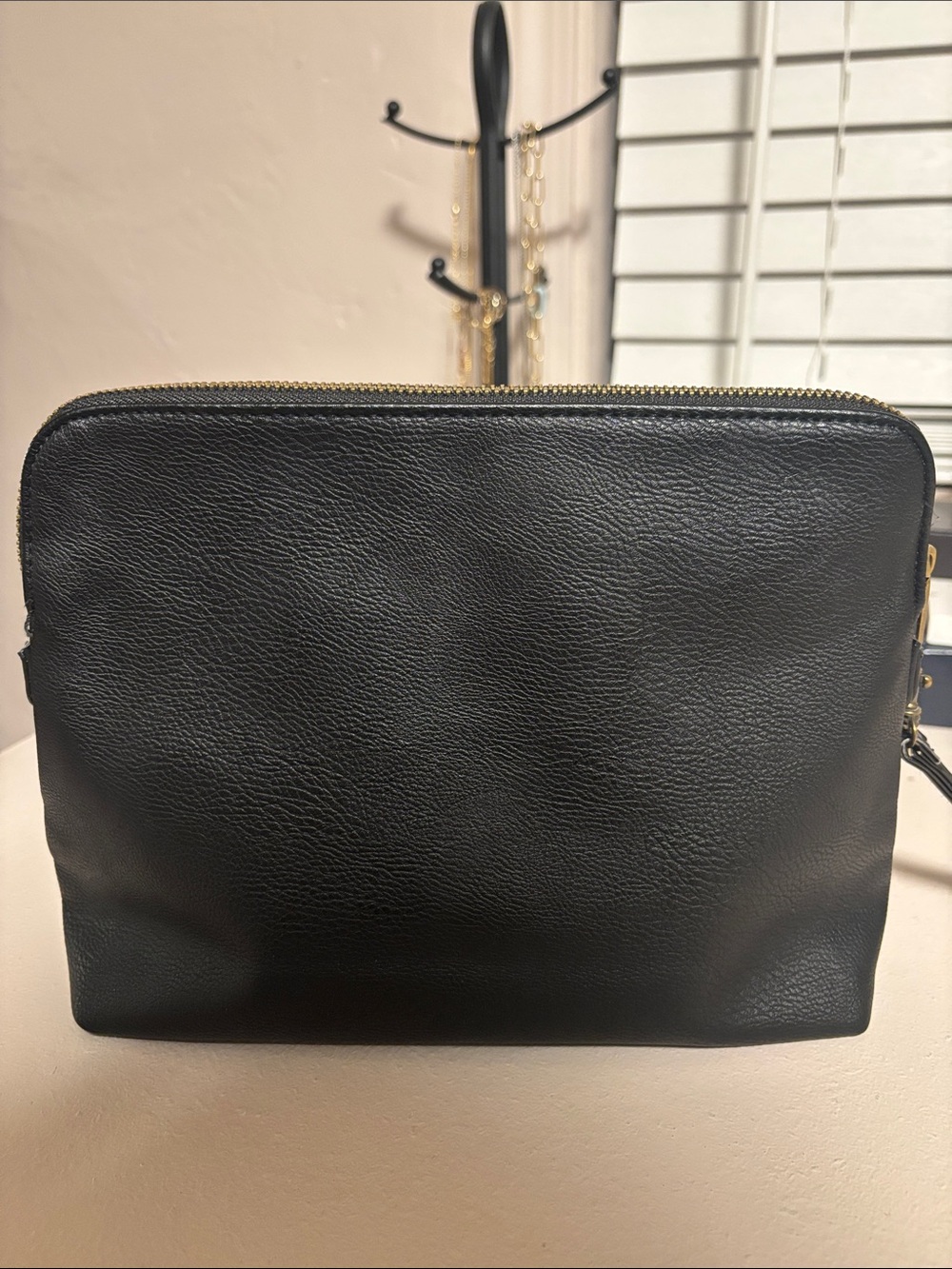 Universal Thread Black Mini Leather Crossbody Pouch with Gold Zipper